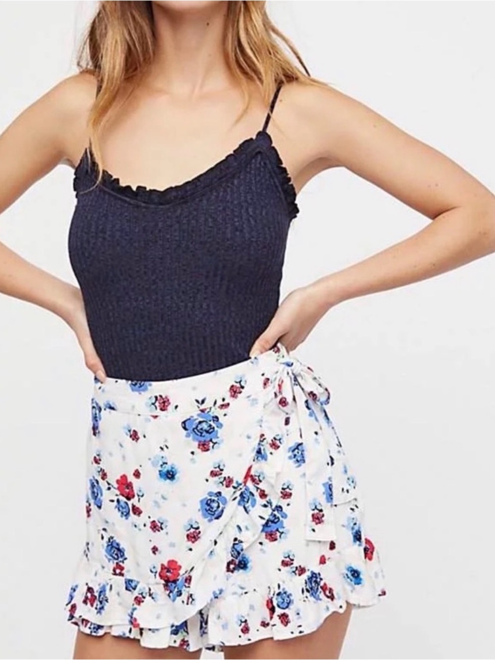 FREE PEOPLE | Flirting Fleurs Mini Skort | Floral Wrap Ruffle | Boho